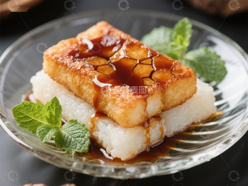 高清大图下载【趣麦麦图】蜜汁糕点配薄荷叶