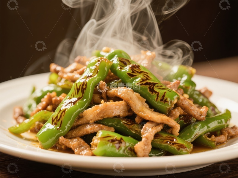 高清大图下载【趣麦麦图】青椒肉丝热气腾腾