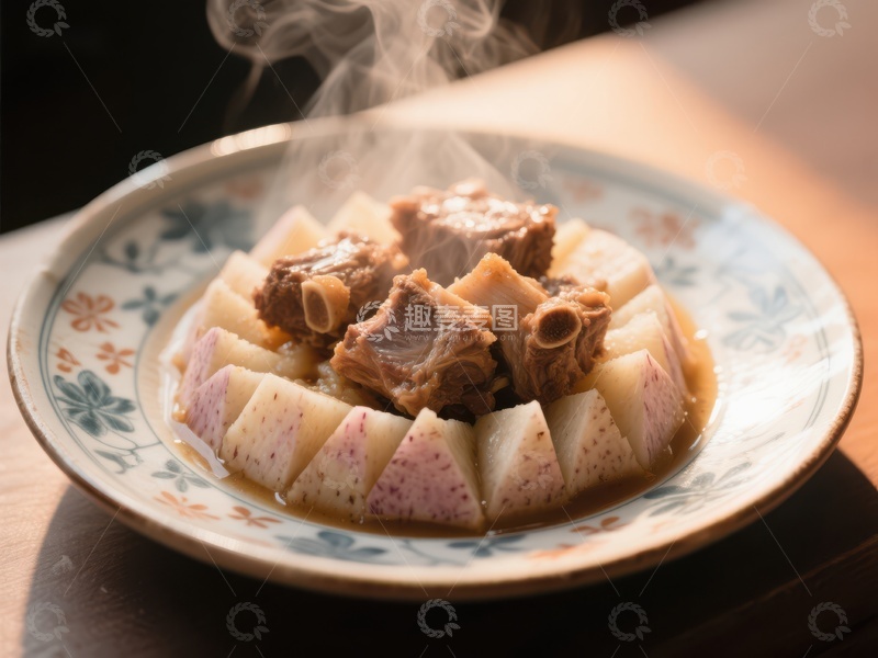 高清大图下载【趣麦麦图】热腾腾的排骨炖芋头