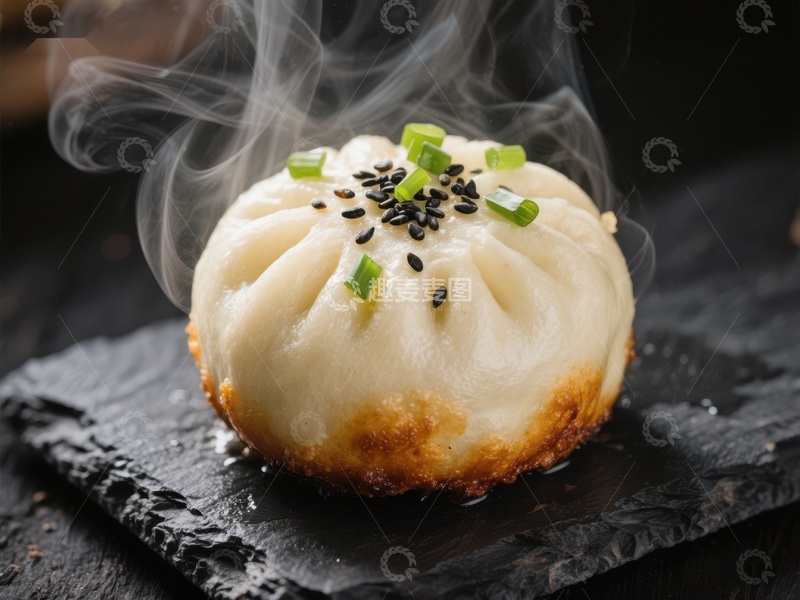 高清大图下载【趣麦麦图】热腾腾的煎包子，香气四溢