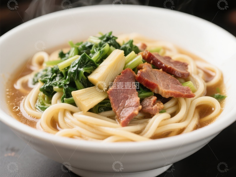高清大图下载【趣麦麦图】热腾腾的面条配蔬菜和肉片