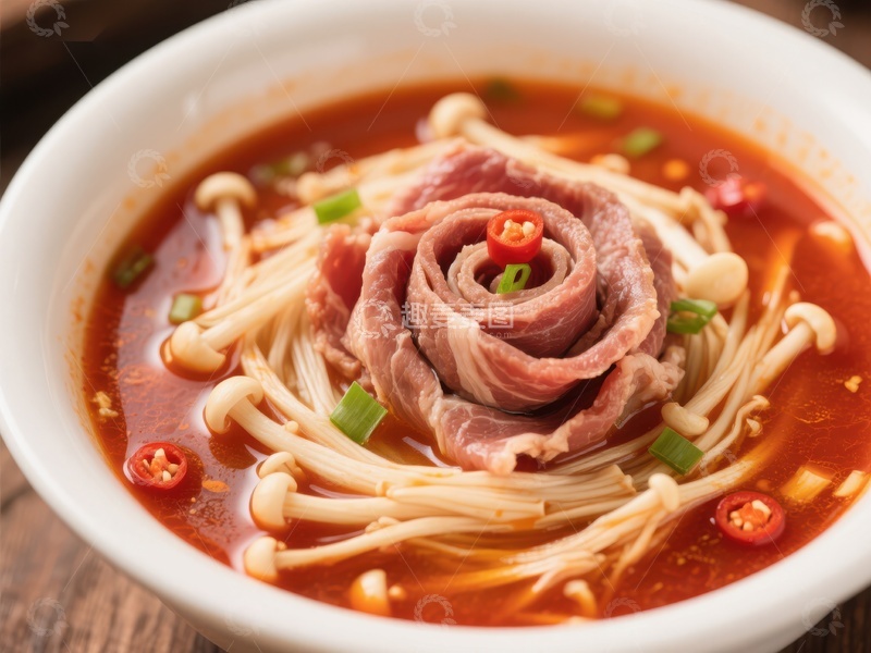 高清大图下载【趣麦麦图】精致牛肉金针菇汤