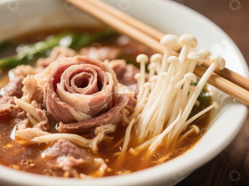 高清大图下载【趣麦麦图】牛肉金针菇汤面