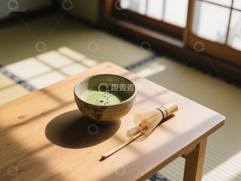 高清大图下载【趣麦麦图】抹茶与茶筅，日式茶道的静谧时光