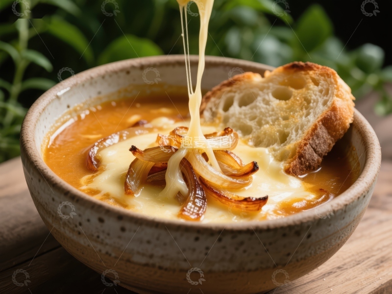 高清大图下载【趣麦麦图】法式洋葱汤配烤面包