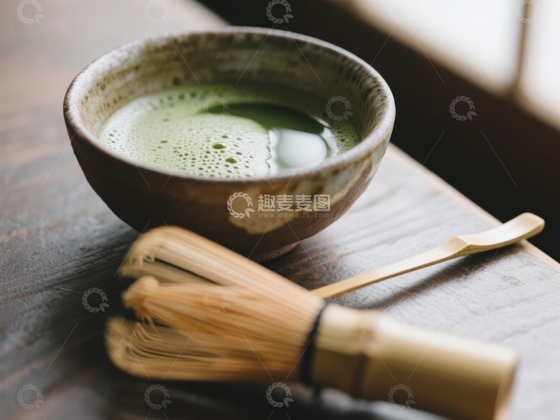 高清大图下载【趣麦麦图】抹茶与竹筅的静谧时光