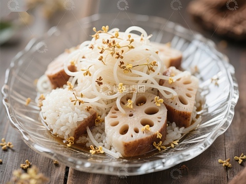 莲藕米饭配豆芽桂花