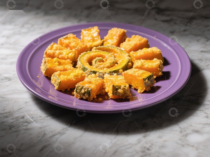 高清大图下载【趣麦麦图】紫色盘上的南瓜块配馅料