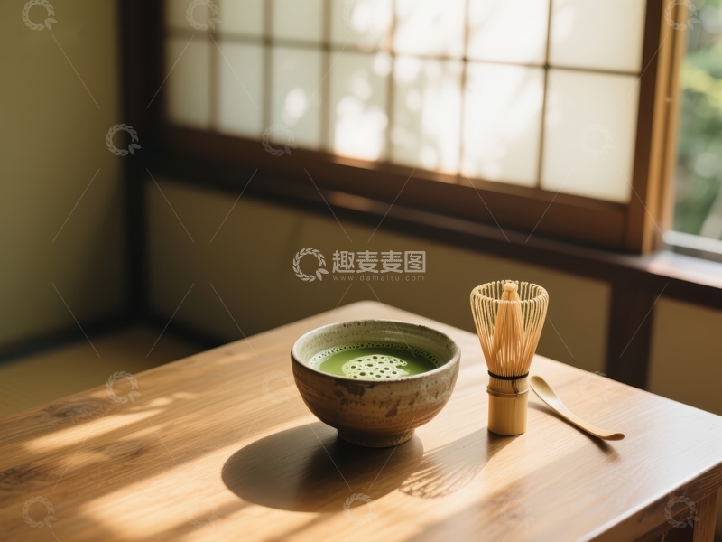 高清大图下载【趣麦麦图】-日式茶道：抹茶与竹筅的静谧时光