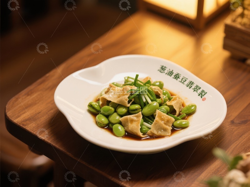 高清大图下载【趣麦麦图】葱油蚕豆配翠绿蔬菜