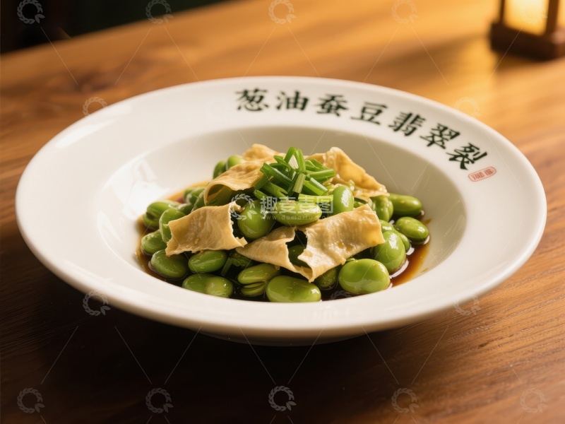 高清大图下载【趣麦麦图】葱油蚕豆翡翠裂，传统中式美食