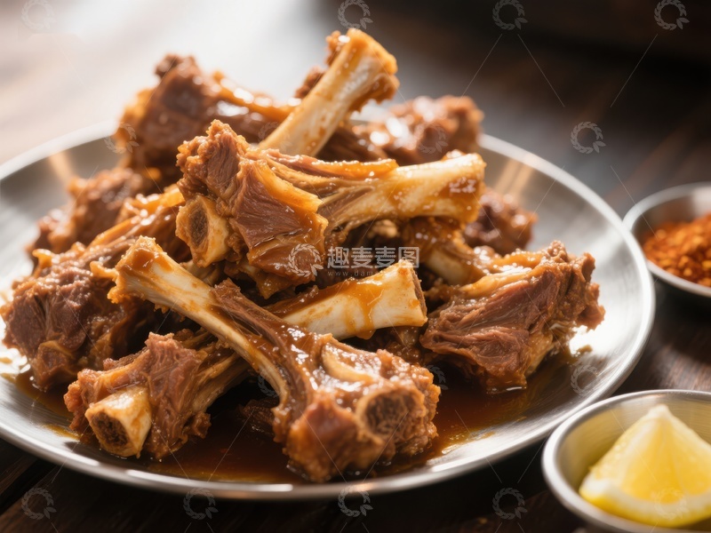 高清大图下载【趣麦麦图】美味炖煮羊排配柠檬与香料