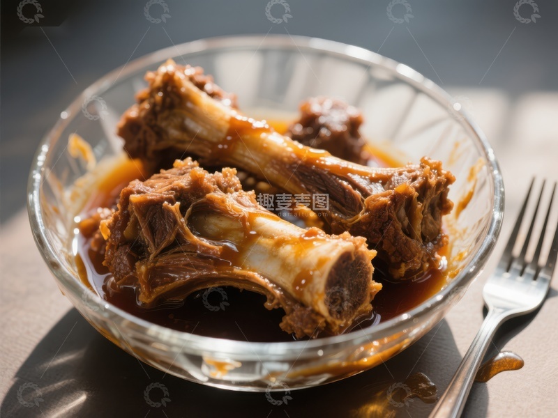 高清大图下载【趣麦麦图】美味炖煮排骨盛于透明碗中