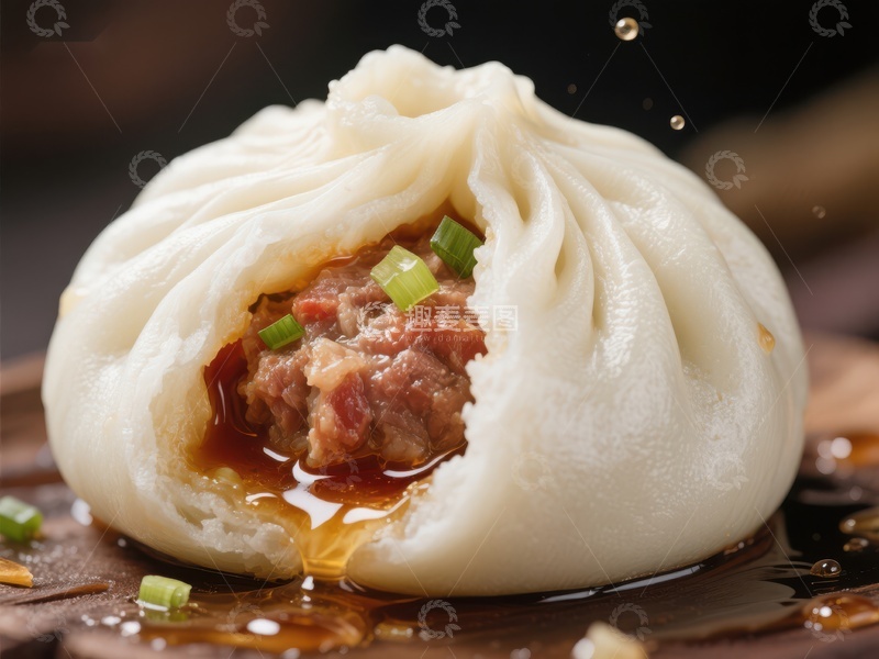 高清大图下载【趣麦麦图】鲜美汤汁包子特写