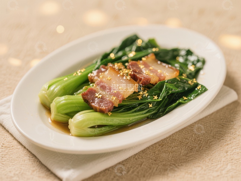高清大图下载【趣麦麦图】炒青菜配五花肉