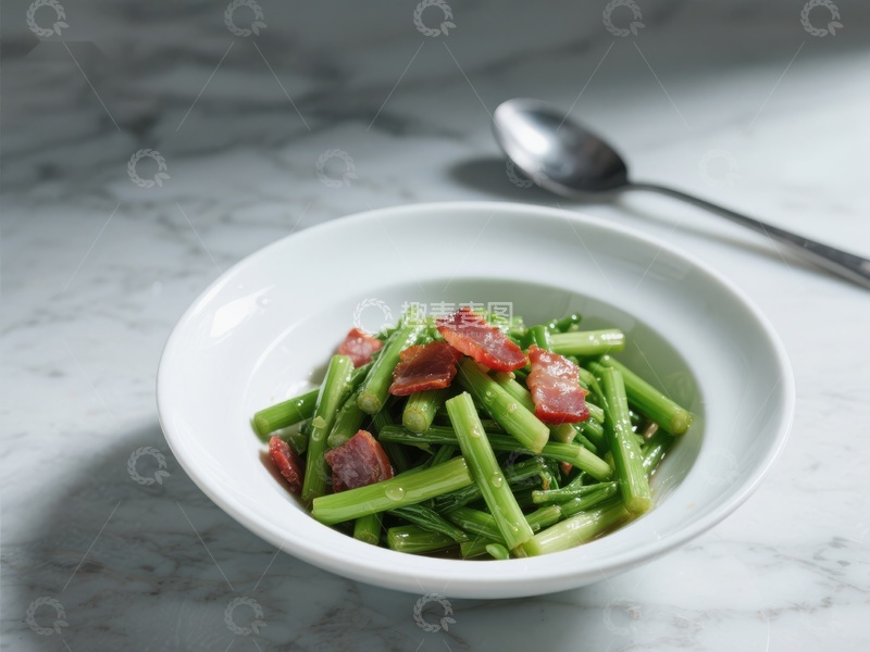 高清大图下载【趣麦麦图】清炒豆角配腊肉，简约美味