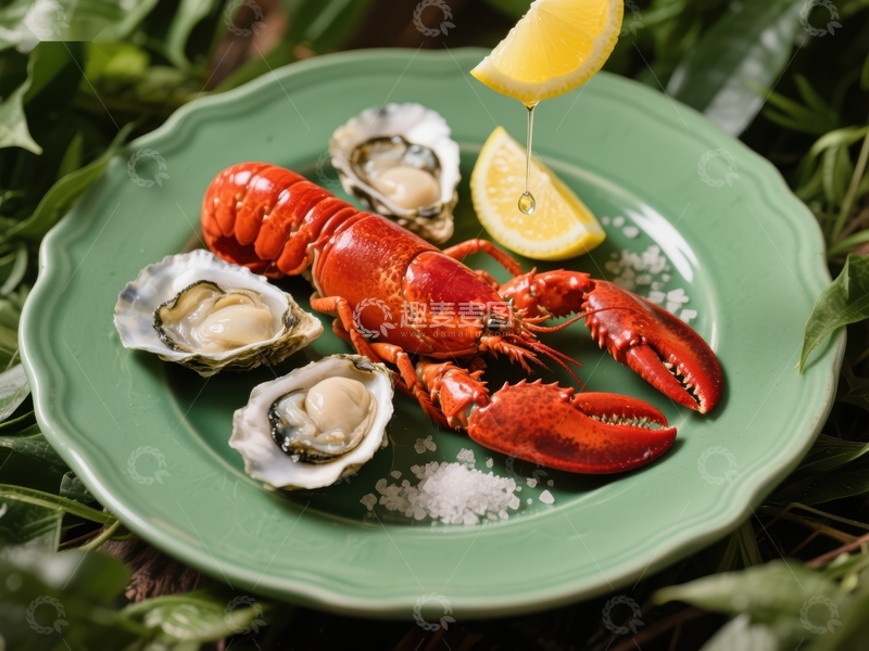高清大图下载【趣麦麦图】龙虾与生蚝的精致摆盘