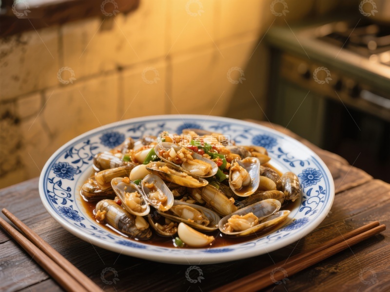 高清大图下载【趣麦麦图】蒜蓉炒花甲，美味海鲜佳肴