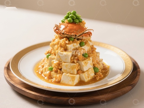 蟹黄豆腐配青豆美食