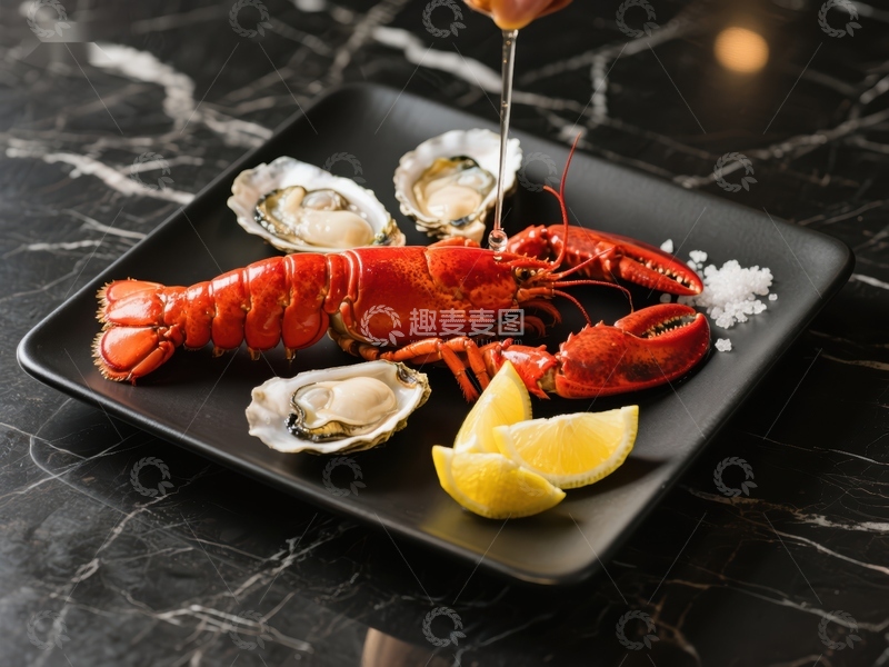 高清大图下载【趣麦麦图】龙虾配生蚝，精致海鲜摆盘