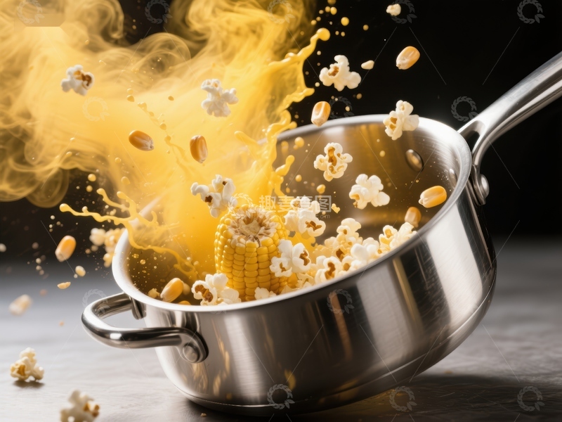 高清大图下载【趣麦麦图】爆米花在锅中瞬间爆炸