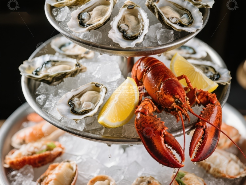 高清大图下载【趣麦麦图】海鲜塔：龙虾与生蚝的盛宴