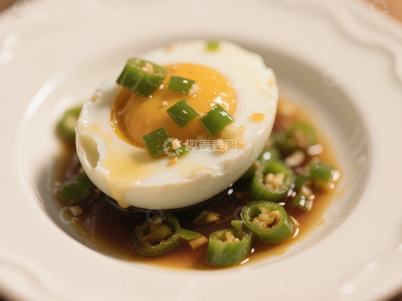 高清大图下载【趣麦麦图】半熟蛋配青椒与酱汁