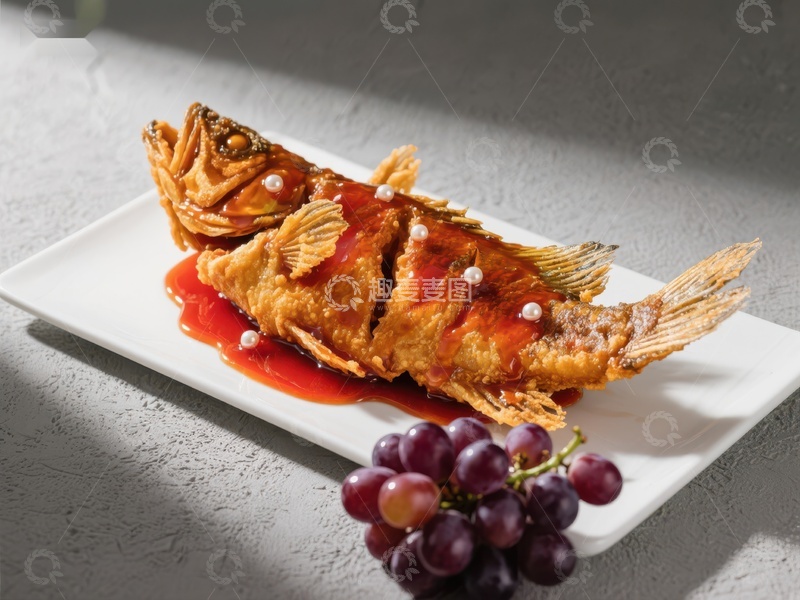 高清大图下载【趣麦麦图】糖醋鱼配葡萄，美味佳肴