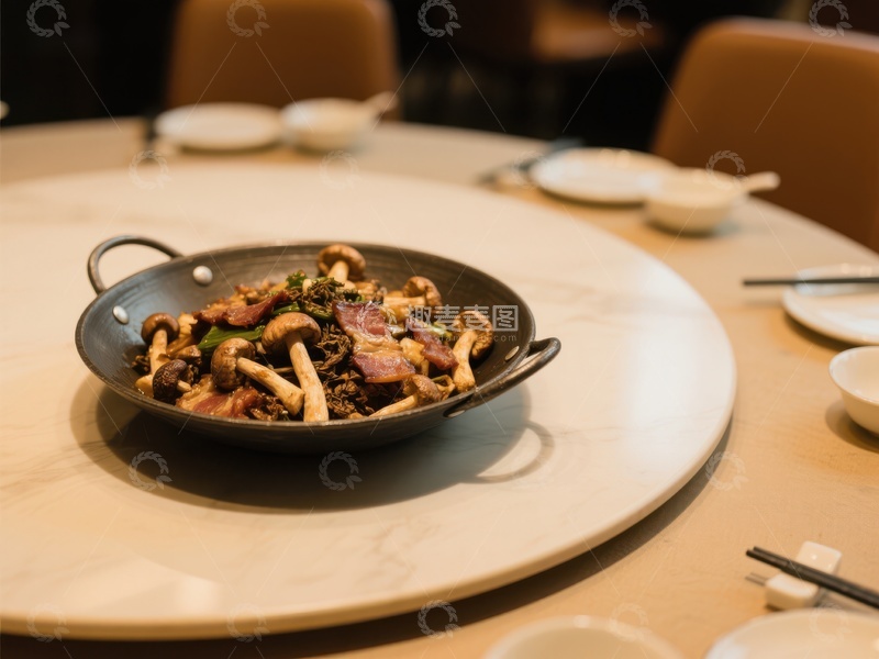 高清大图下载【趣麦麦图】中式餐桌上的美味菌类炒菜