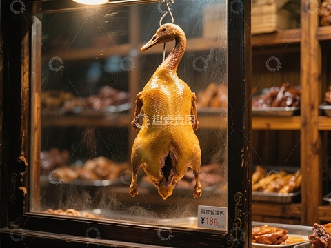 橱窗展示的烤鸭