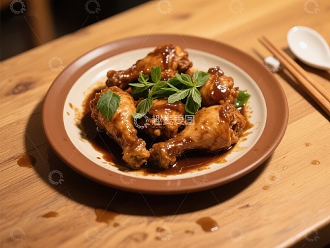 美味酱鸡腿配香菜装饰