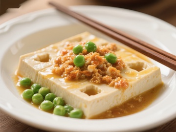 美味豆腐配青豆与酱汁