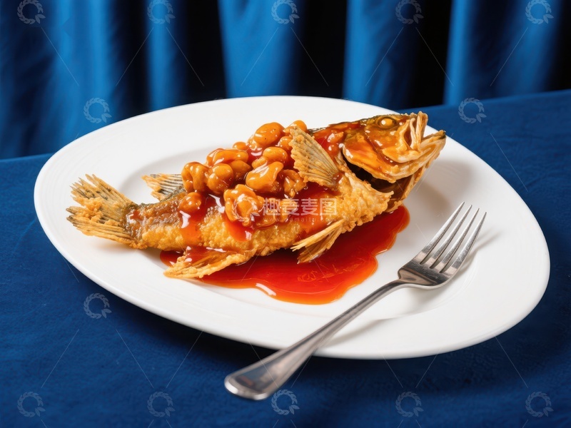 高清大图下载【趣麦麦图】糖醋全鱼，配以花生与浓郁酱汁