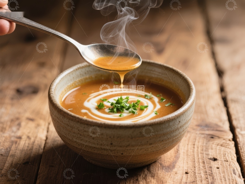 高清大图下载【趣麦麦图】热腾腾的奶油汤盛在陶瓷碗中