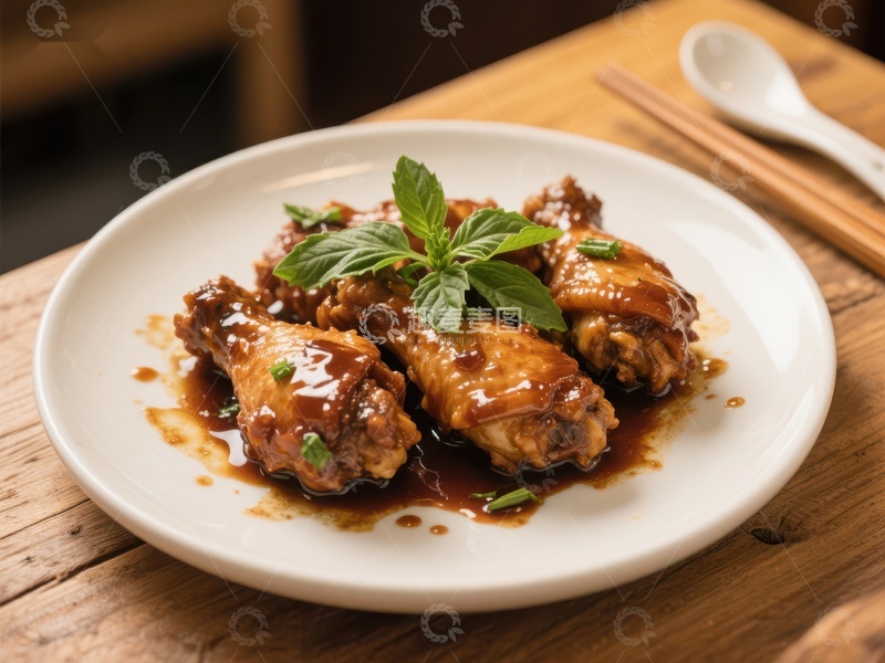 高清大图下载【趣麦麦图】美味酱汁鸡翅配薄荷装饰