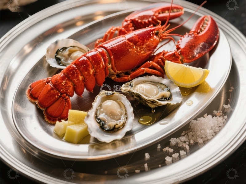 高清大图下载【趣麦麦图】海鲜盛宴：龙虾与生蚝的华丽组合