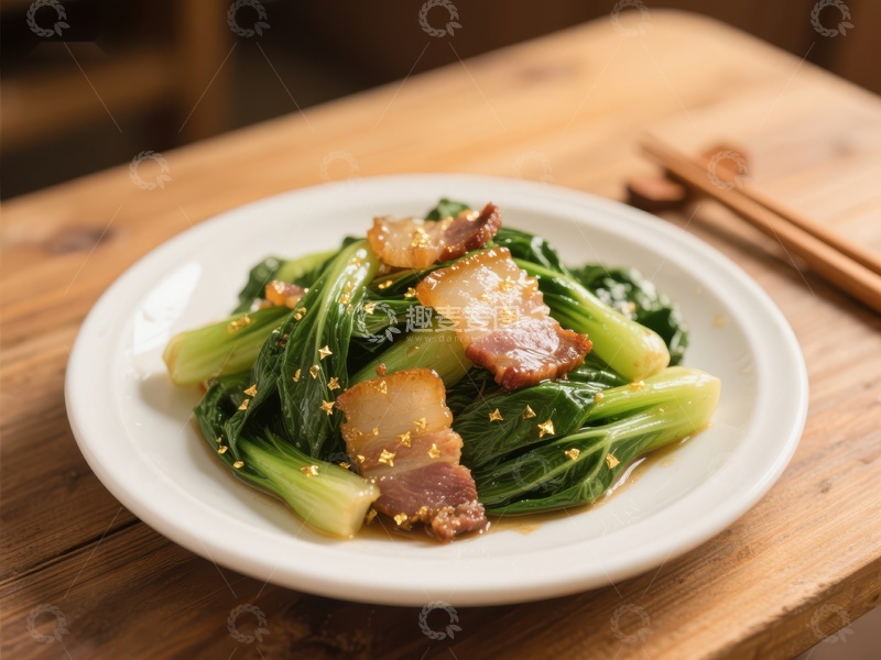 炒青菜配腊肉，美味家常菜