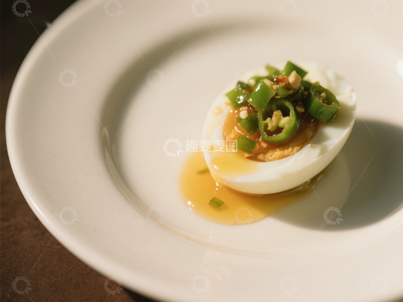 高清大图下载【趣麦麦图】半熟鸡蛋配青椒与酱汁