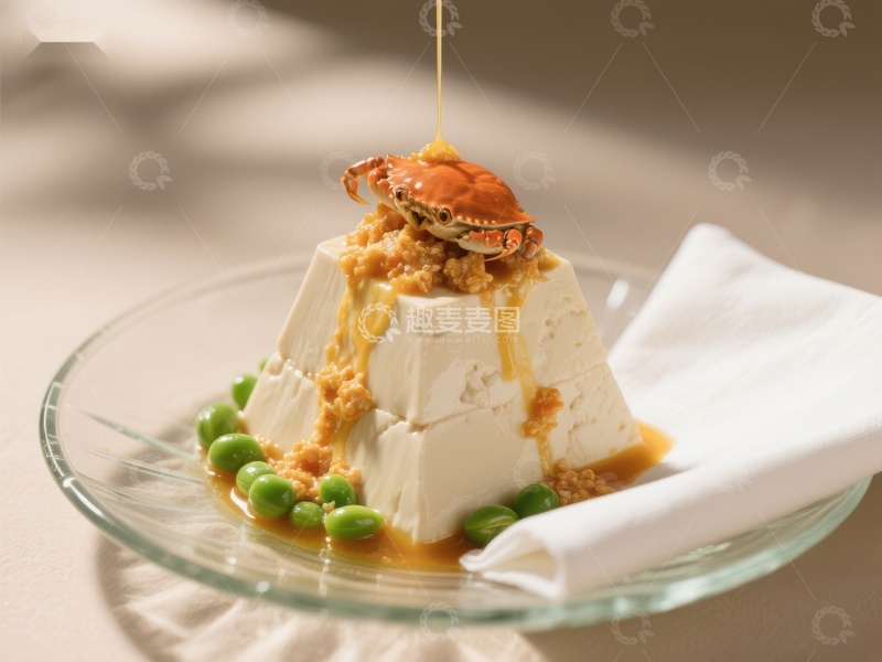 高清大图下载【趣麦麦图】蟹黄豆腐配青豆美食特写