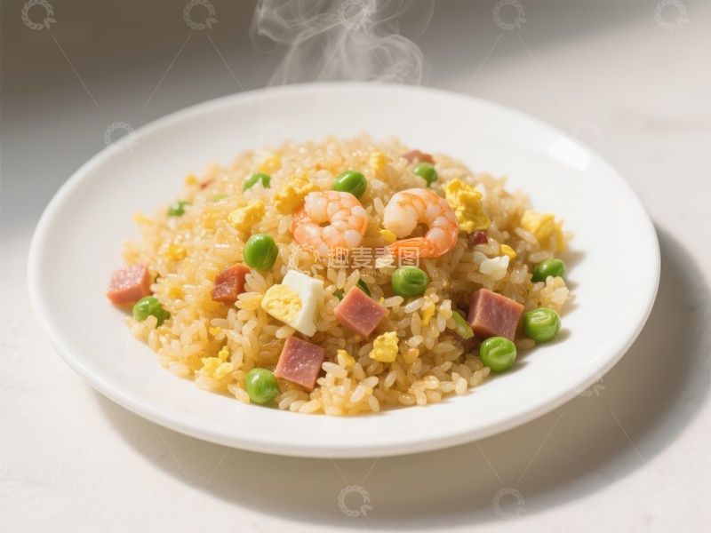 高清大图下载【趣麦麦图】热腾腾的炒饭，虾仁豌豆点缀