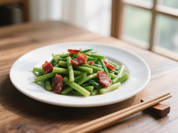炒豆角配腊肠，简约美味佳肴