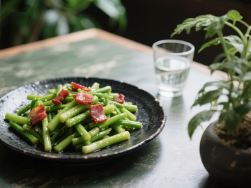 炒豆角配培根，清新美味