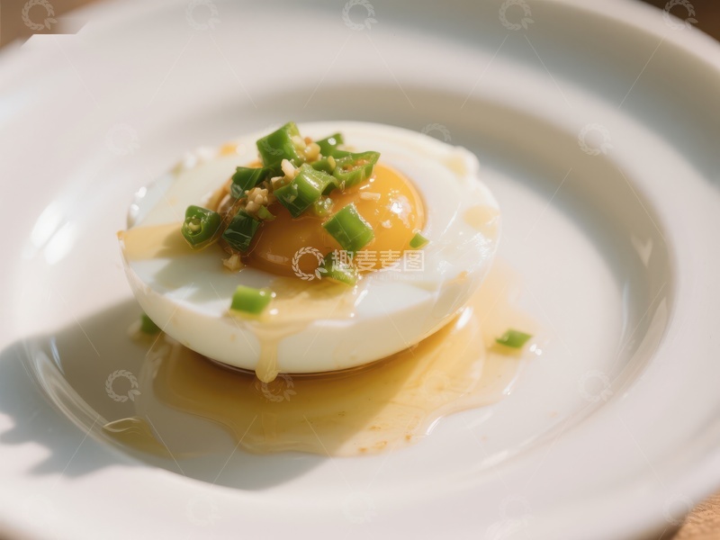 高清大图下载【趣麦麦图】-半熟鸡蛋配葱花和酱汁