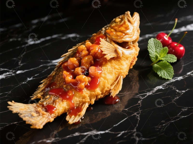 高清大图下载【趣麦麦图】糖醋鱼配樱桃装饰