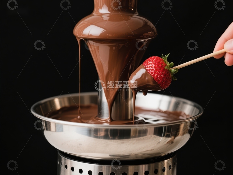 高清大图下载【趣麦麦图】巧克力喷泉与草莓蘸取