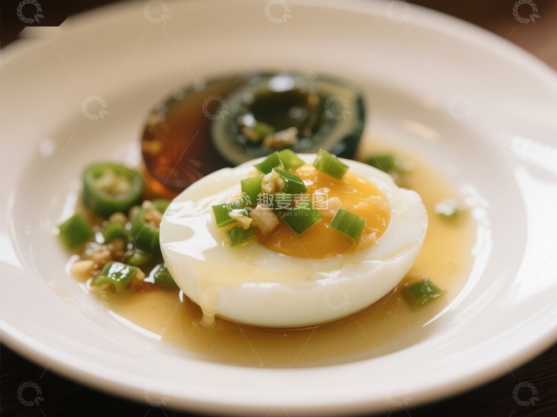 高清大图下载【趣麦麦图】半熟鸡蛋配皮蛋，点缀青葱