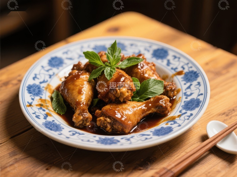 高清大图下载【趣麦麦图】美味酱鸡腿，配以清新香草