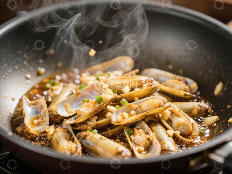 高清大图下载【趣麦麦图】热炒蛏子，香气四溢