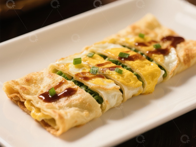 高清大图下载【趣麦麦图】葱花煎饼卷，淋酱点缀