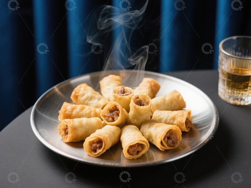 高清大图下载【趣麦麦图】热腾腾的春卷配威士忌